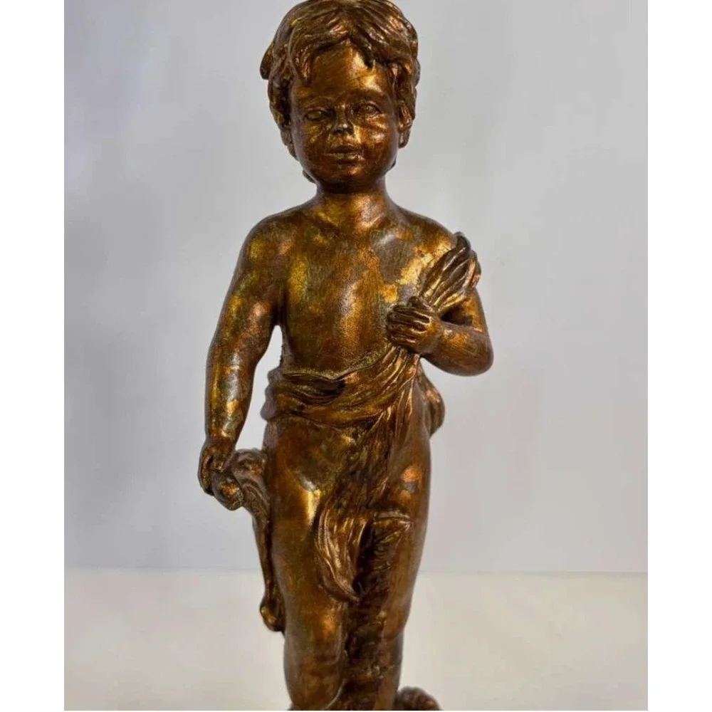 Set Of 2 MCM Neoclassical Hollywood Regency Gold Cherub Composite Lamp 17